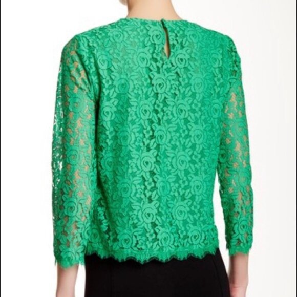 Diane Von Furstenberg Brielle Top Kelly Green Lace Blouse Christmas Size 8 - Picture 4 of 9